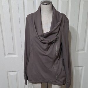 White House Black Market Taupe Cowl Zip-Front Sweater